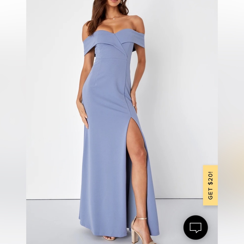 Lulu's Blue Grey Off-the-Shoulder Maxi Dress